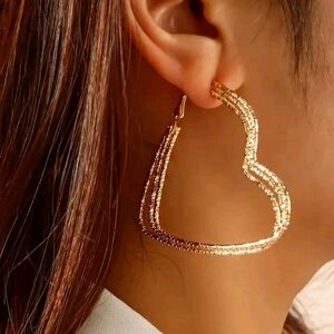 New Triple Heart Gold Diamond Cut Fashion Hoop Gold Earrings